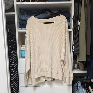 American Eagle Outfitters Cream Waffle-Knit Scoop Neck Sweater